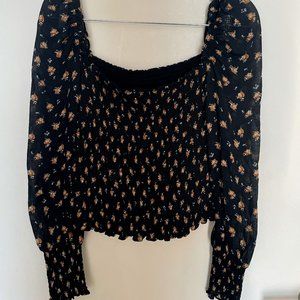 Maje Floral Print Smocked Top